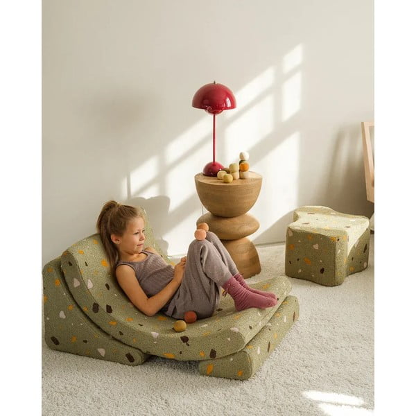 Зелен детски пуф от букле и шенил Terrazzo Cloud – Wigiwama-image-2