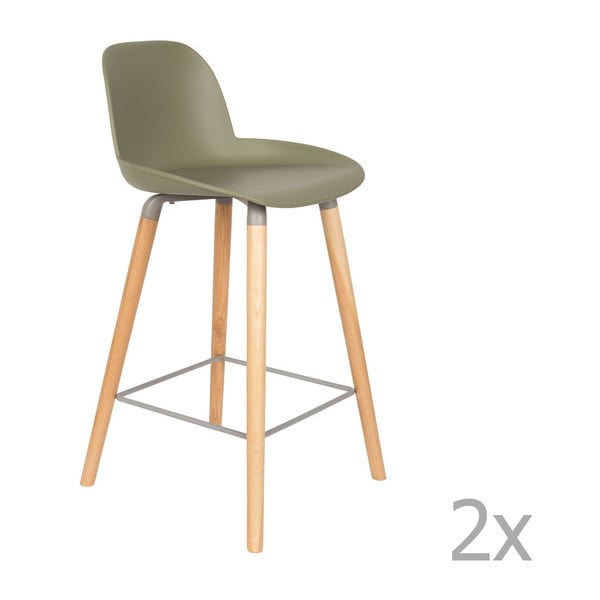 Комплект от 2 зелени бар стола Albert Kuip, височина на седалката 65 cm - Zuiver