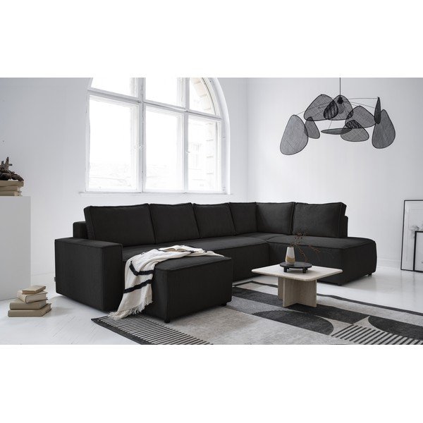 Антрацитен разтегателен ъглов диван от рипсено кадифе (десен ъгъл/"U" форма) Brave Dave – Miuform-image-2