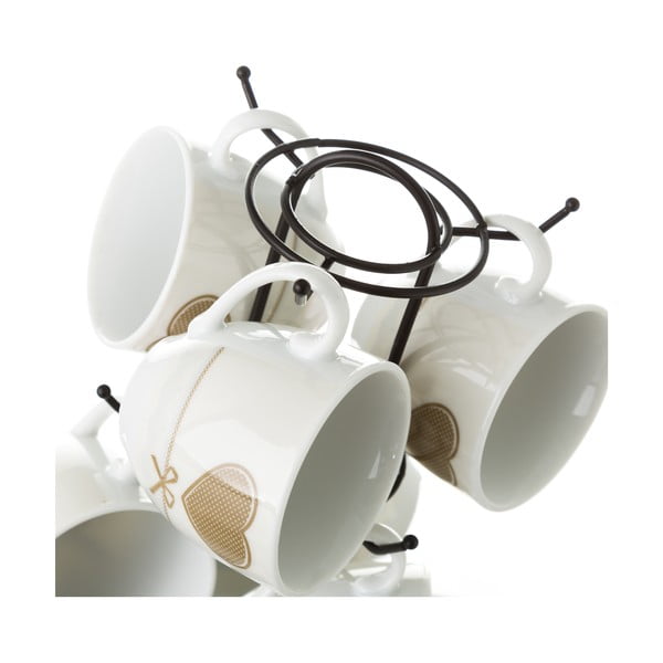 Sada 6 šálků s podšálky na kovovém stojanu Unimasa Heart-image-3