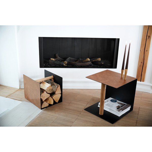 Декоративна метална кутия за съхранение от еко кожа в черен и естествен цвят 32x38x31 cm Bull – LIND DNA-image-2