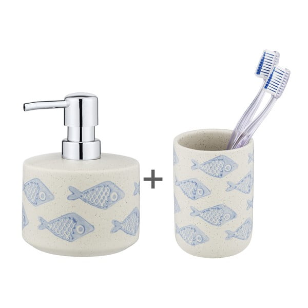 Комплект керамични аксесоари за баня в бяло и синьо Aquamarin - Wenko