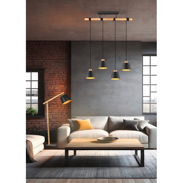 Черно и естествено висящо осветително тяло с метален абажур ø 18 cm Harris – Trio-image-3