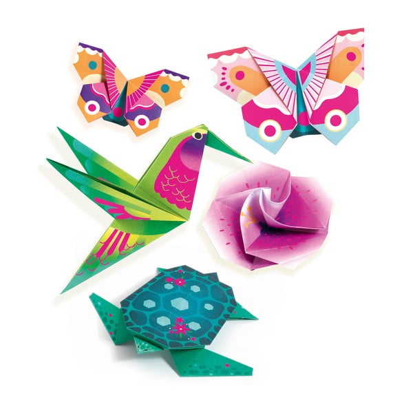 Комплект от 24 хартии за оригами с инструкции Neon Tropics - Djeco