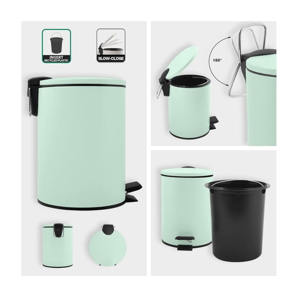 Стоманено кошче за боклук с педал в цвят мента 3 l   Adelar – Spirella-image-2
