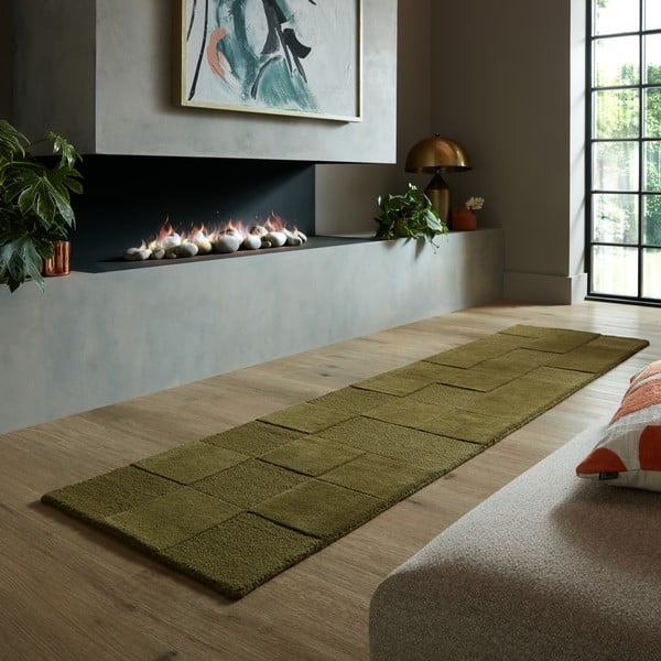 Ръчно изработена вълнена пътека в цвят каки 60x230 cm Checkerboard – Flair Rugs-image-1