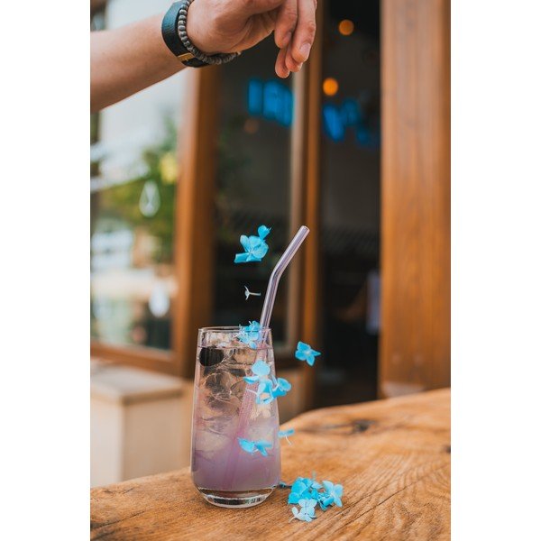 Комплект от 6 розови стъклени сламки за пиене, дължина 23 cm - Vialli Design-image-3