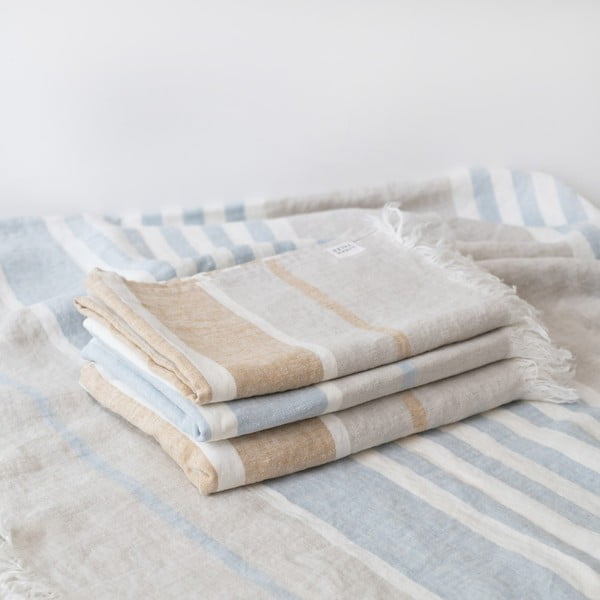 Синьо ленено одеяло за плаж 140x170 cm Allure Stripe – Linen Tales