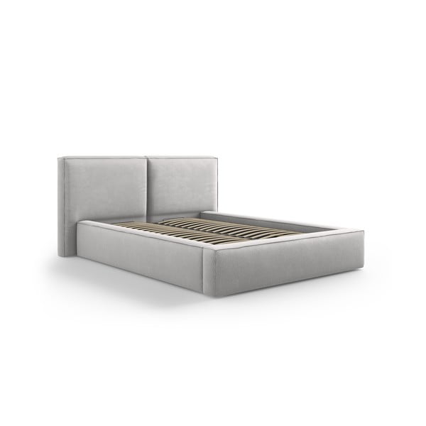Светлосиво тапицирано двойно легло с място за съхранение и решетка 140x200 cm Arendal - Cosmopolitan Design