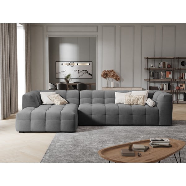 Ъглов диван от сиво кадифе , ляв ъгъл Vesta - Windsor & Co Sofas-image-1