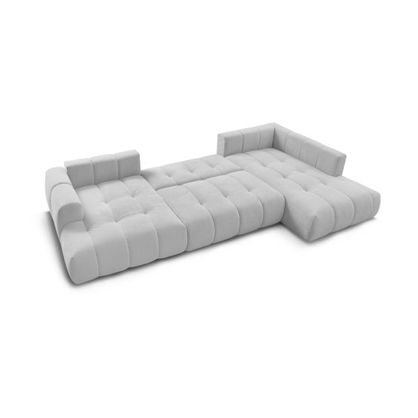 Светлосив сгъваем/с място за съхранение ъглов диван (десен ъгъл/U форма) Fuji – Bobochic Paris-image-4