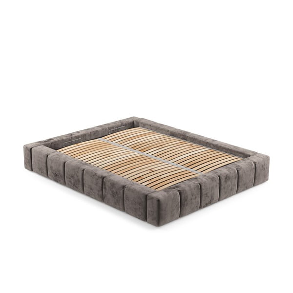 Кафяво тапицирано двойно легло с място за съхранение с включена подматрачна рамка 160x200 cm Aruba L – Maison de Rêve-image-3