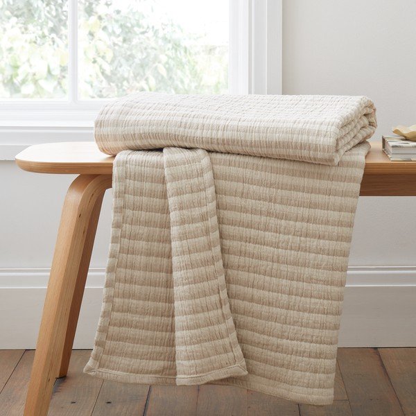 Памучно одеяло в естествен цвят 150x200 cm Cotton Muslin Stripe – Bianca-image-1