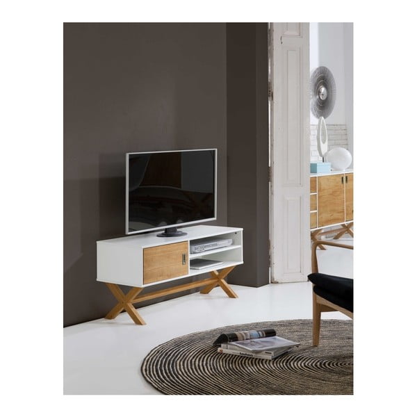 Bílý TV stolek z borovicového dřeva SOB Leydo
