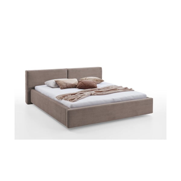 Светлокафяво двойно легло 160x200 cm тапицирано с място за съхранение с включена подматрачна рамка Cube – Meise Möbel-image-4