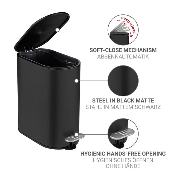 Матово черно стоманено кошче за боклук с педал 5 l Collungo – Wenko-image-3