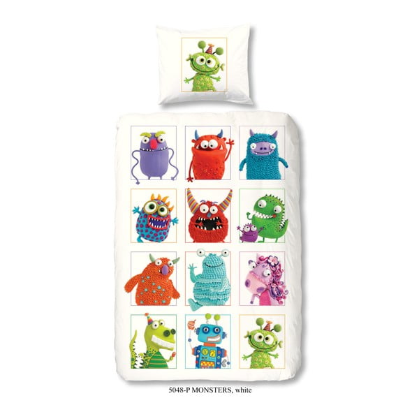 Bílé dětské bavlněné povlečení Müller Textiel Monsters, 135 x 200 cm