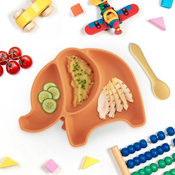 Оранжева силиконова детска чиния 18x23 cm Elephant – Orion-image-1