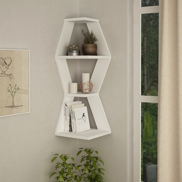 Ъглов бял стенен рафт Sablor - Decortie-image-1
