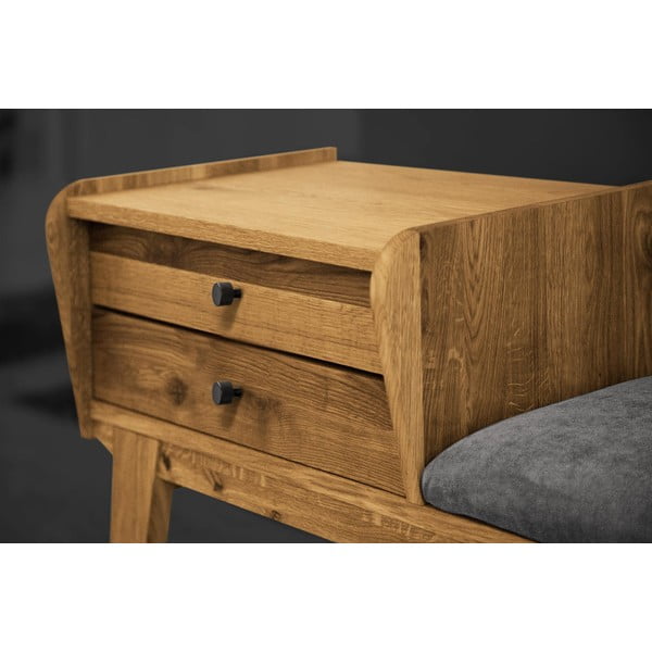 Пейка с чекмеджета от дъбова дървесина със светлосива седалка Retro - The Beds-image-4