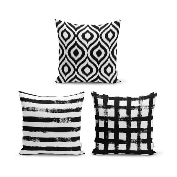 Комплект от 3 геометрични калъфки за възглавници BW, 45 x 45 cm - Minimalist Cushion Covers