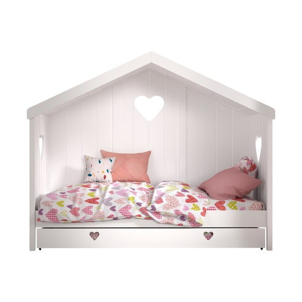 Бяло разтегателно детско легло къща от масивен бор с място за съхранение 90x200 cm AMORI – Vipack