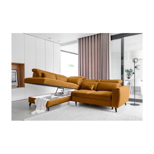 Жълт кадифен разтегателен ъглов диван с място за съхранение (ляв ъгъл L форма) Noble – ELTAP-image-3