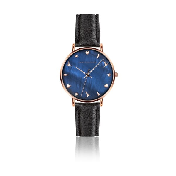Дамски часовник с черна каишка от естествена кожа Daisy - Emily Westwood