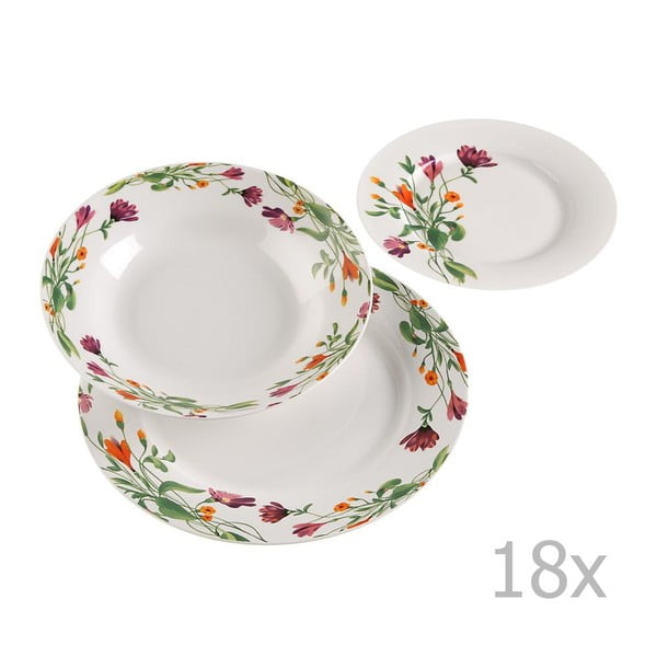 Комплект от 18 части от порцеланови чинии с декоративен мотив Florian - Versa