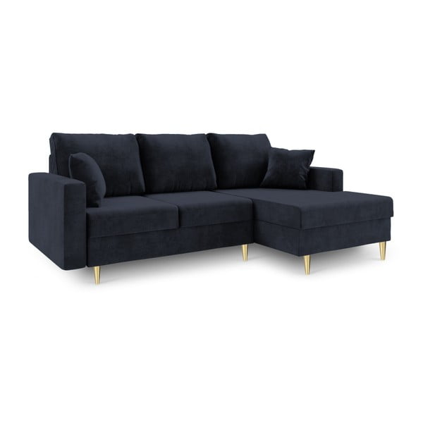 Тъмносин разтегателен диван със система за съхранение Muguet, десен ъгъл - Mazzini Sofas