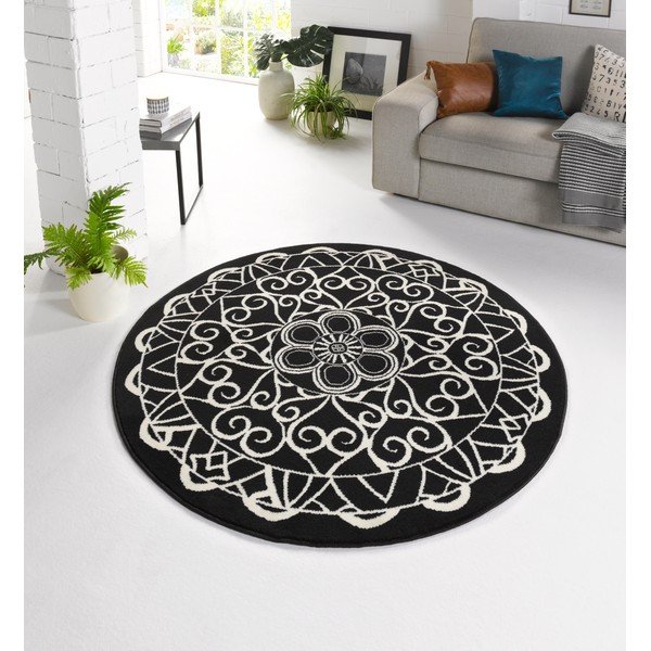 Черен килим Capri, ø 140 cm Mandala - Zala Living-image-4