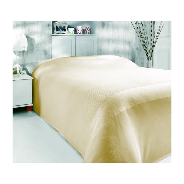 Бежова лека покривка за легло от бамбукови влакна върху двойно легло Classic, 200 x 240 cm - Mijolnir