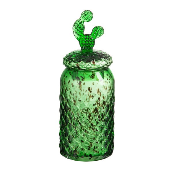 Zelená skleněná dóza J-Line Cactus Conical, výška 36 cm