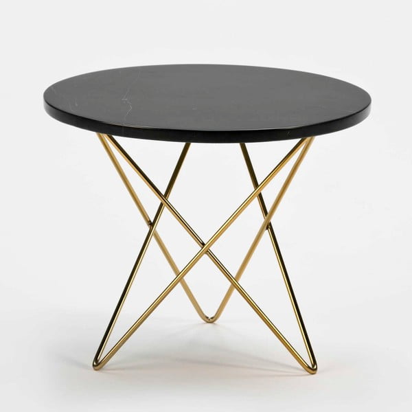 Odkládací stolek s černou mramorovou deskou a konstrukcí ve zlaté barvě Thai Natura, ⌀ 45 cm