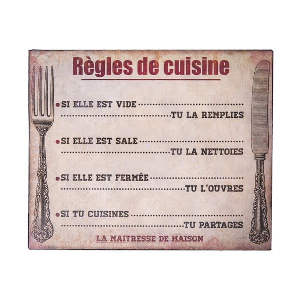 Оловен знак Règles de Cuisine - Antic Line