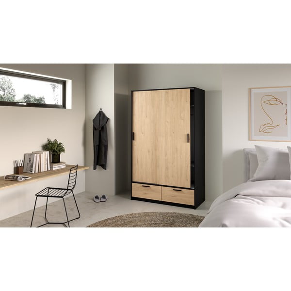 Гардероб в дъбов декор с плъзгащи се врати в черно и натурално 121x200 cm Line - Tvilum-image-1