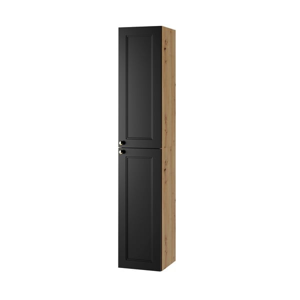 Висок висящ шкаф за баня в дъбов декор в черен и естествен цвят 30x160 cm Royal - STOLKAR