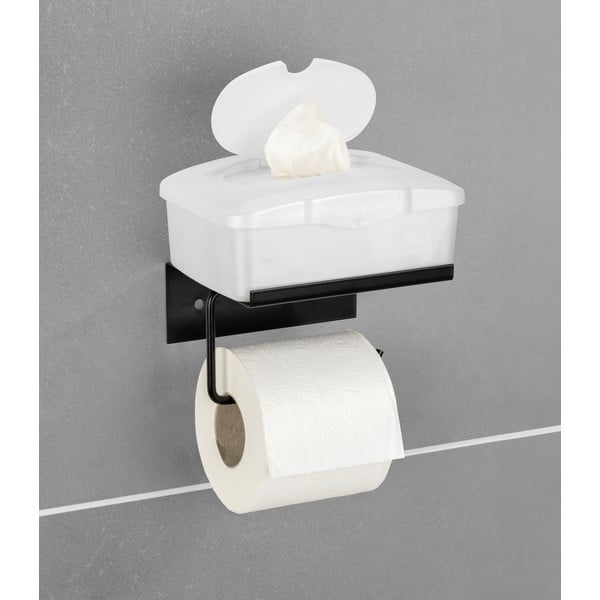 Черна самоносеща метална поставка за тоалетна хартия с рафт Desulo - Wenko-image-1
