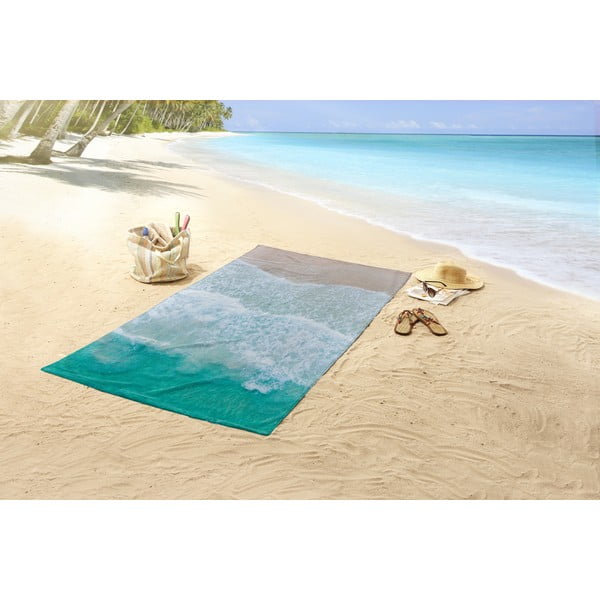 Бежово-тюркоазена плажна кърпа 100x180 cm - Good Morning-image-1