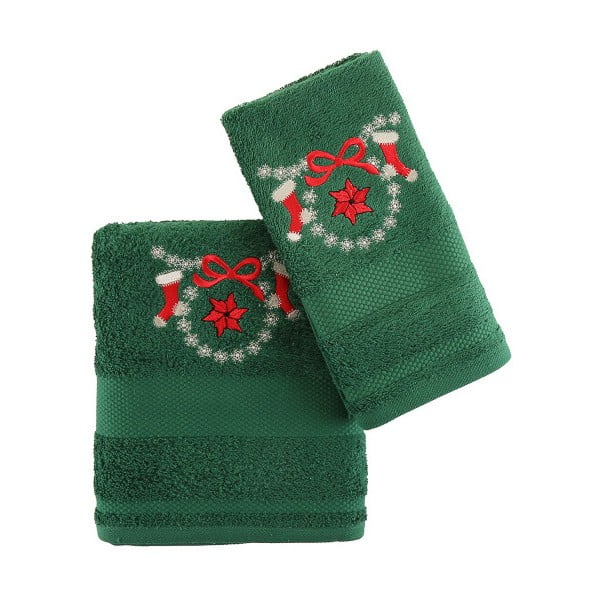 Vánoční sada zeleného ručníku a osušky Corap