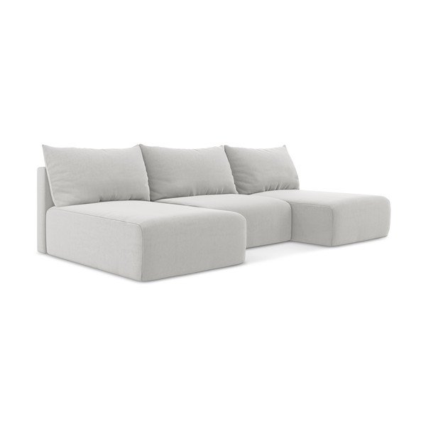 Светлосив кадифен сгъваем/с място за съхранение ъглов диван (U форма) Kalena – Makamii-image-2