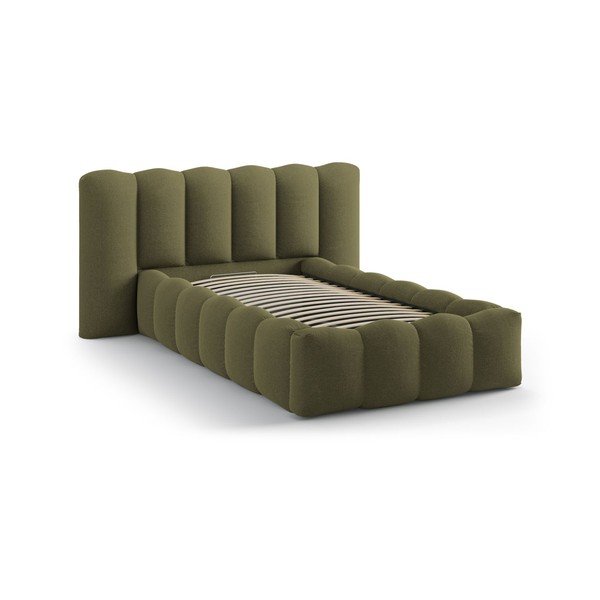Единично легло 90x200 cm тапицирано с място за съхранение с включена подматрачна рамка в цвят каки Lupine – Micadoni -image-2