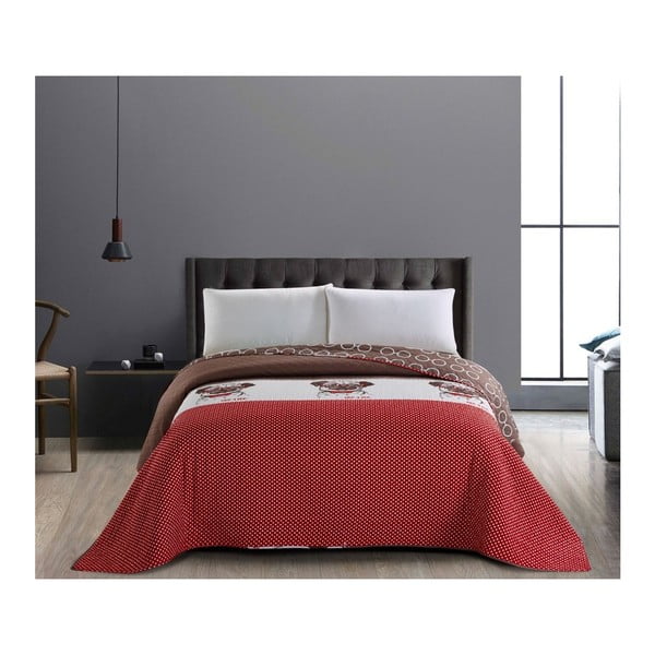 Двустранна червено-кафява покривка за легло от микрофибър Hug a Pug, 240 x 260 cm - DecoKing