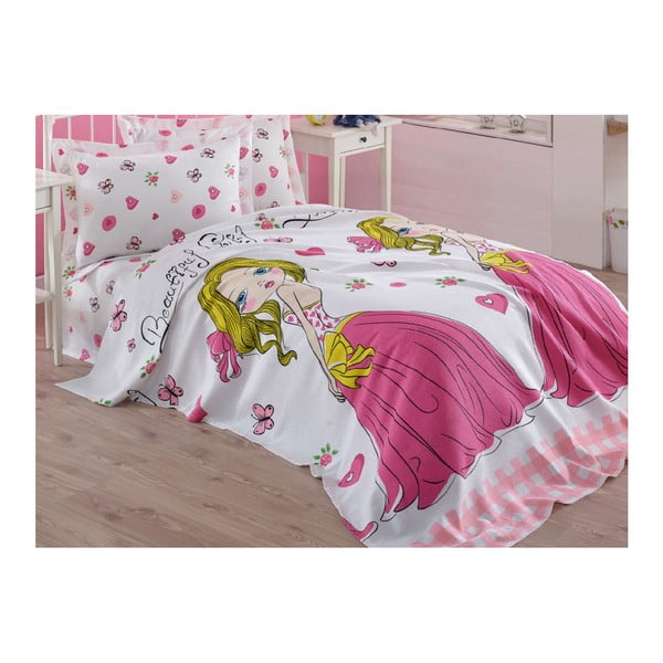 Розова памучна покривка за детско легло Princess, 160 x 235 cm Single Pique - Mijolnir
