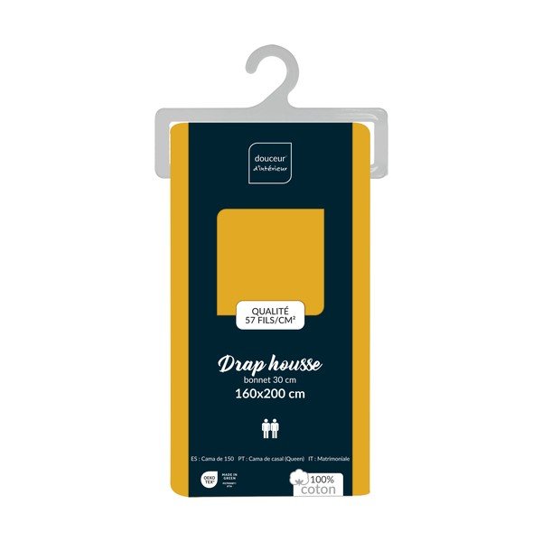 Жълт еластичен памучен чаршаф 160x200 cm Lina – douceur d'intérieur-image-2