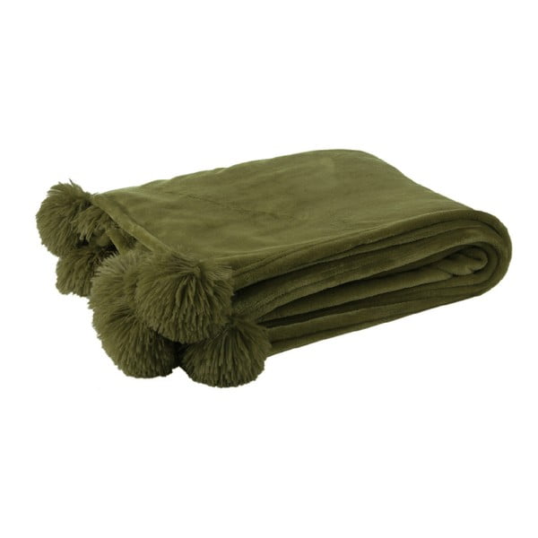 Зелен шал с помпони Помпони, 170 x 130 cm - J-Line