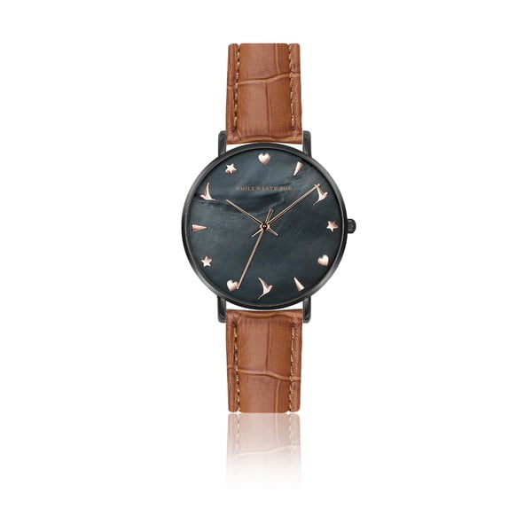 Дамски часовник с кафява каишка от естествена кожа Noir - Emily Westwood