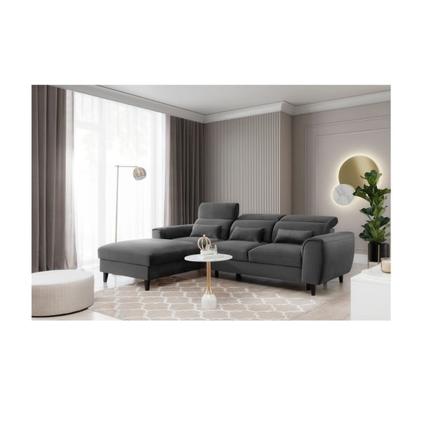 Тъмносив кадифен разтегателен ъглов диван с място за съхранение (ляв ъгъл) Foble – ELTAP-image-3