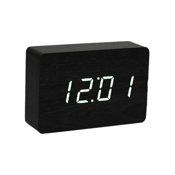 Černý budík s bílým LED displejem Gingko Brick Click Clock