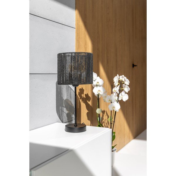 Черна настолна лампа с абажур от тъканa тръстика (височина 48 cm) Foresto – GTV-image-2